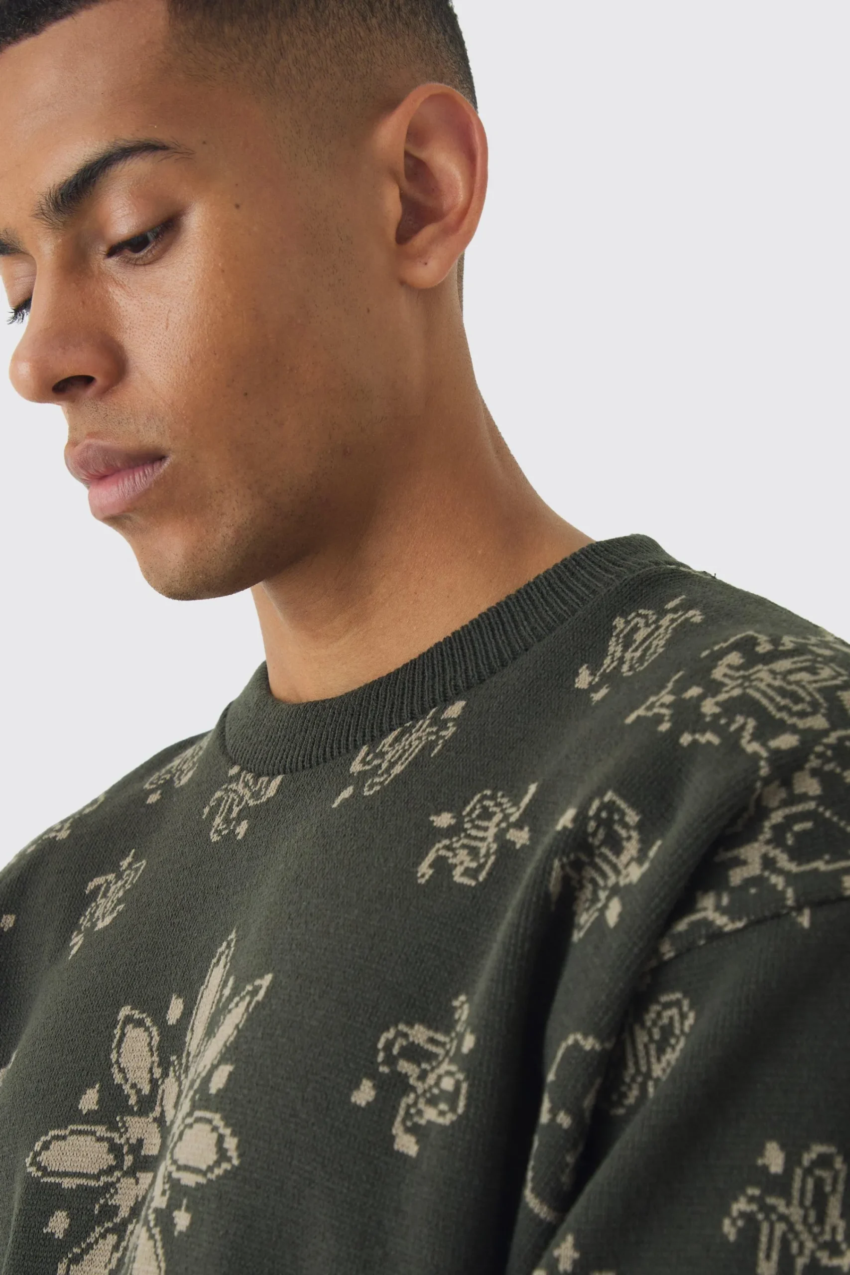 boohooMAN Oversized Boxy Bandana Print Knitted Jumper | UK| Knitwear