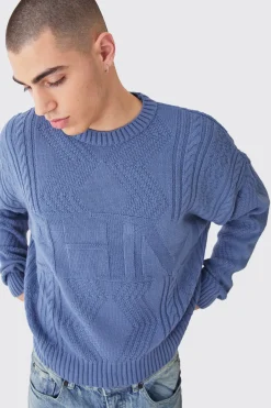 boohooMAN Oversized Boxy Bhm Cable Knit Jumper | UK| Knitwear