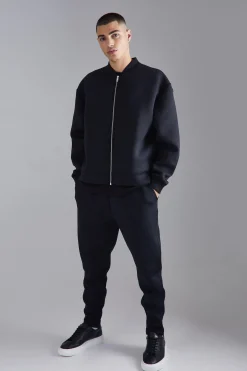 boohooMAN Oversized Boxy Bonded Scuba Bomber Set | UK| Tracksuits