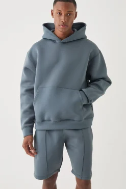 boohooMAN Oversized Boxy Bonded Scuba Hooded Short Tracksuit | UK| Tracksuits