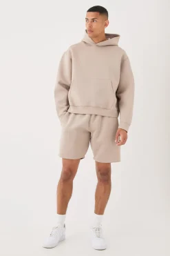 boohooMAN Oversized Boxy Bonded Scuba Hooded Short Tracksuit | UK| Tracksuits