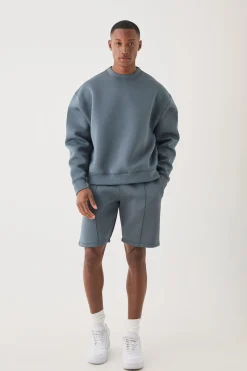 boohooMAN Oversized Boxy Bonded Scuba Sweater Short Tracksuit | UK| Tracksuits