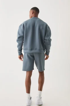 boohooMAN Oversized Boxy Bonded Scuba Sweater Short Tracksuit | UK| Tracksuits