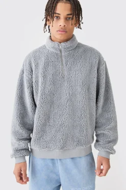 boohooMAN Oversized Boxy Borg Funnel Neck Sweatshirt | UK| Hoodies & Sweatshirts