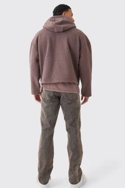 boohooMAN Oversized Boxy Boucle Borg Zip Thru Cargo Hoodie | UK| Hoodies & Sweatshirts