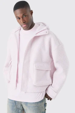 boohooMAN Oversized Boxy Boucle Borg Zip Thru Cargo Hoodie | UK| Hoodies & Sweatshirts