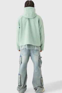 boohooMAN Oversized Boxy Boucle Borg Zip Thru Hoodie | UK| Hoodies & Sweatshirts