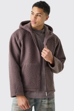 boohooMAN Oversized Boxy Boucle Borg Zip Thru Hoodie | UK| Hoodies & Sweatshirts