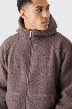 boohooMAN Oversized Boxy Boucle Borg Zip Thru Hoodie | UK| Hoodies & Sweatshirts