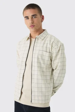 boohooMAN Oversized Boxy Boucle Check Zip Overshirt | UK| Shirts