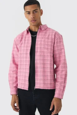 boohooMAN Oversized Boxy Boucle Check Zip Overshirt | UK| Shirts