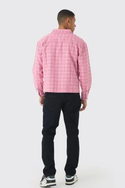 boohooMAN Oversized Boxy Boucle Check Zip Overshirt | UK| Shirts