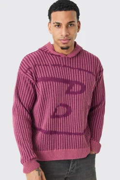 boohooMAN Oversized Boxy Branded Knitted Hoodie | UK| Knitwear