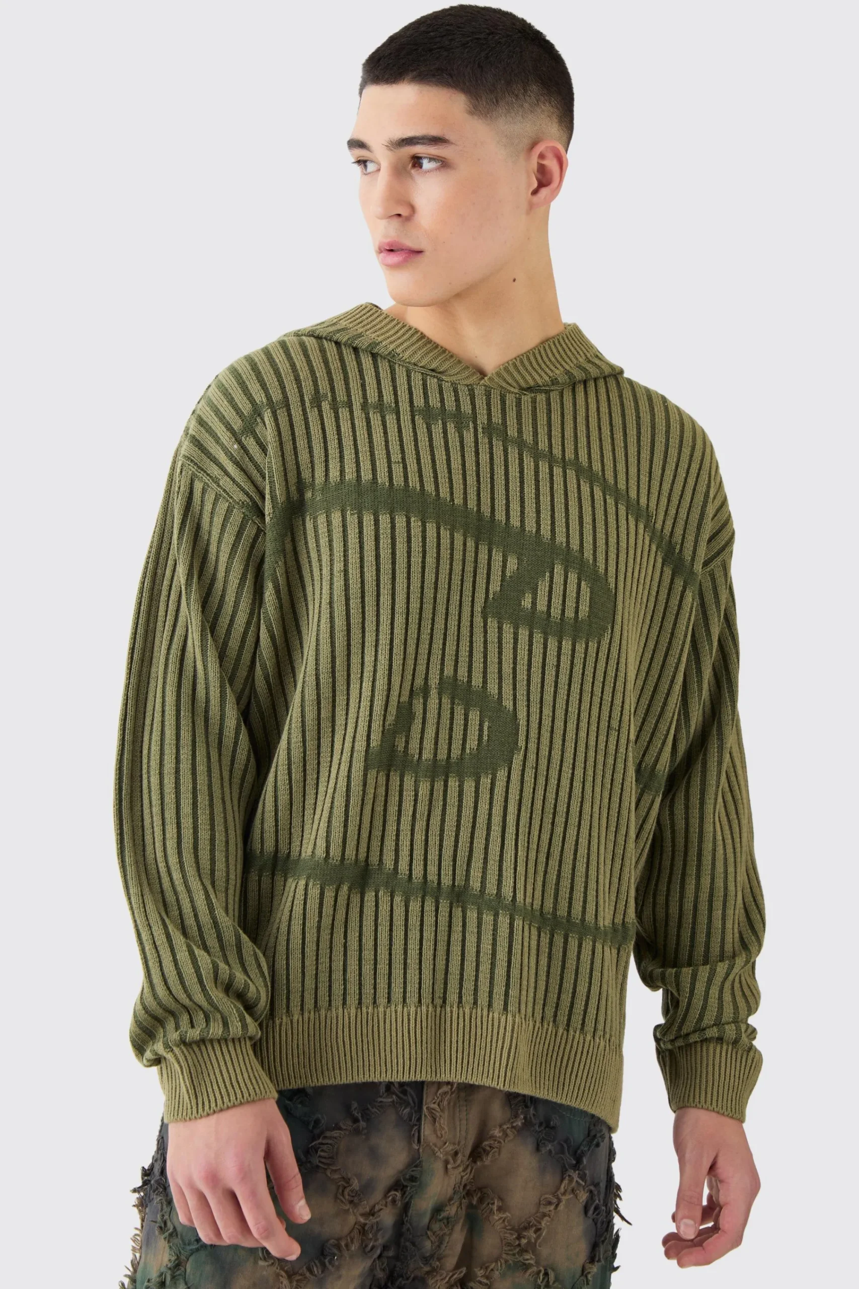 boohooMAN Oversized Boxy Branded Knitted Hoodie | UK| Knitwear