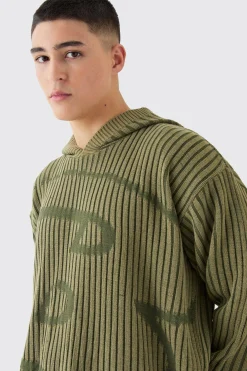 boohooMAN Oversized Boxy Branded Knitted Hoodie | UK| Knitwear