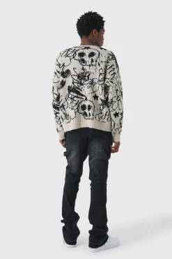 boohooMAN Oversized Boxy Brushed All Over Jacquard Knitted Cardigan | UK| Knitwear