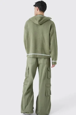 boohooMAN Oversized Boxy Brushed Contrast Stitch Knit Hoodie | UK| Knitwear