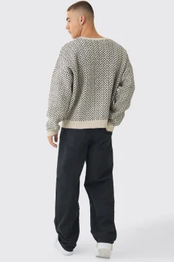 boohooMAN Oversized Boxy Brushed Face All Over Jacquard Jumper | UK| Knitwear