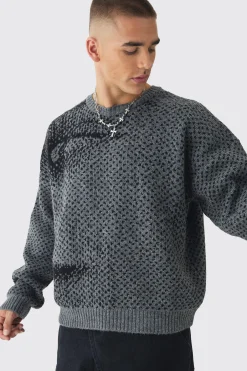 boohooMAN Oversized Boxy Brushed Face All Over Jacquard Jumper | UK| Knitwear
