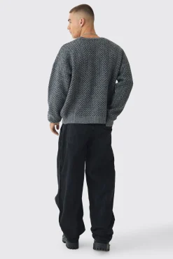 boohooMAN Oversized Boxy Brushed Face All Over Jacquard Jumper | UK| Knitwear