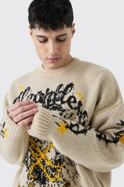 boohooMAN Oversized Boxy Brushed Graphic Knitted Jumper | UK| Knitwear