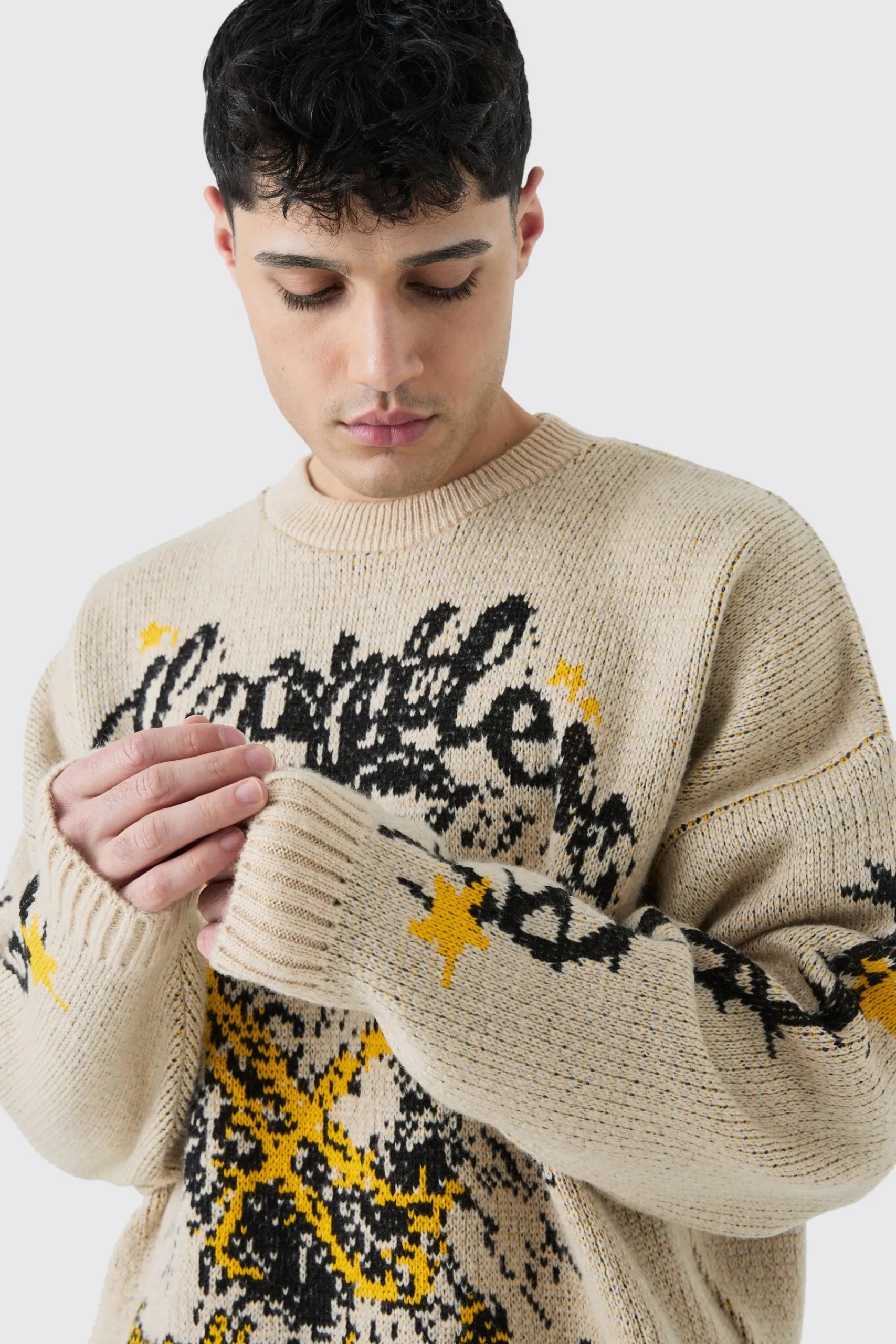 boohooMAN Oversized Boxy Brushed Graphic Knitted Jumper | UK| Knitwear