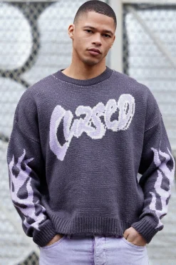 boohooMAN Oversized Boxy Brushed Graphic Knitted Jumper | UK| Knitwear