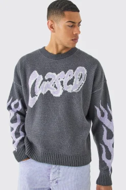 boohooMAN Oversized Boxy Brushed Graphic Knitted Jumper | UK| Knitwear