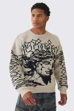 boohooMAN Oversized Boxy Brushed Mono Renneissance Knitted Jumper | UK| Knitwear