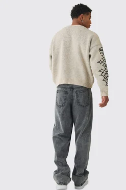 boohooMAN Oversized Boxy Brushed Mono Renneissance Knitted Jumper | UK| Knitwear