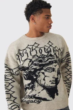 boohooMAN Oversized Boxy Brushed Mono Renneissance Knitted Jumper | UK| Knitwear