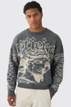 boohooMAN Oversized Boxy Brushed Mono Renaissance Knitted Jumper | UK| Knitwear