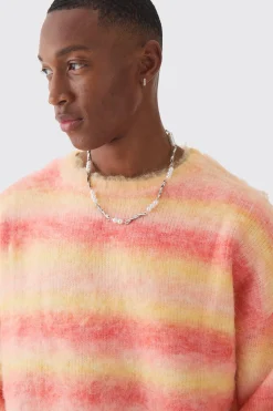 boohooMAN Oversized Boxy Brushed Stripe Knitted Jumper | UK| Knitwear