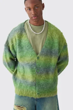 boohooMAN Oversized Boxy Brushed Stripe Knitted Cardigan | UK| Knitwear