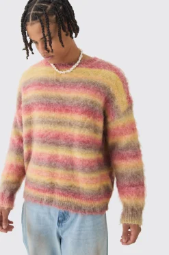 boohooMAN Oversized Boxy Brushed Stripe Knitted Jumper | UK| Knitwear
