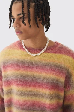 boohooMAN Oversized Boxy Brushed Stripe Knitted Jumper | UK| Knitwear