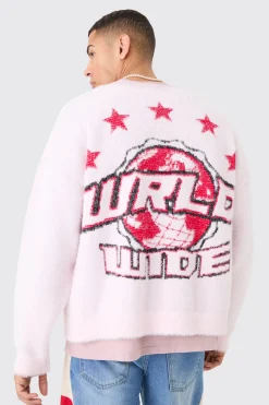 boohooMAN Oversized Boxy Brushed Varsity Knit Cardigan | UK| Knitwear