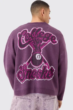 boohooMAN Oversized Boxy Brushed Varsity Knit Cardigan | UK| Knitwear