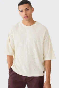 Oversized Boxy Cable Knitted T-shirt | UK^boohooMAN Clearance
