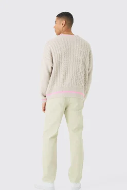 boohooMAN Oversized Boxy Cable Knit V Neck Jumper | UK| Knitwear