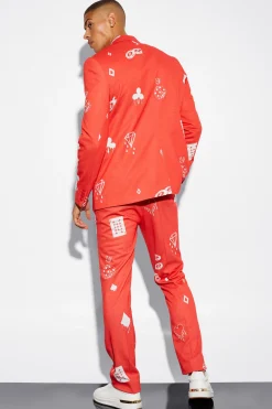 boohooMAN Oversized Boxy Card Print Suit Jacket | UK| Suits & Tailoring