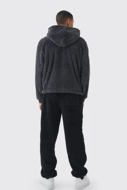 boohooMAN Oversized Boxy Cargo Pocket Zip Through Teddy Borg Hoodie | UK| Hoodies & Sweatshirts