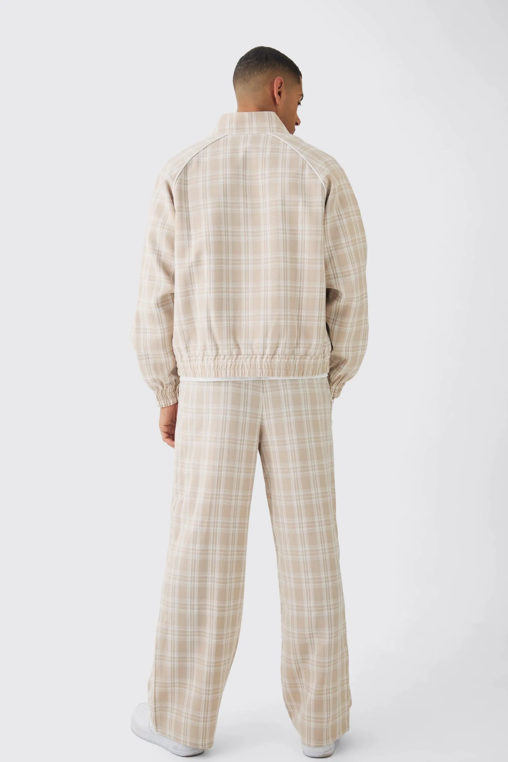 boohooMAN Oversized Boxy Checked Funnel Neck Tracktop | UK| Sets & Co-Ords