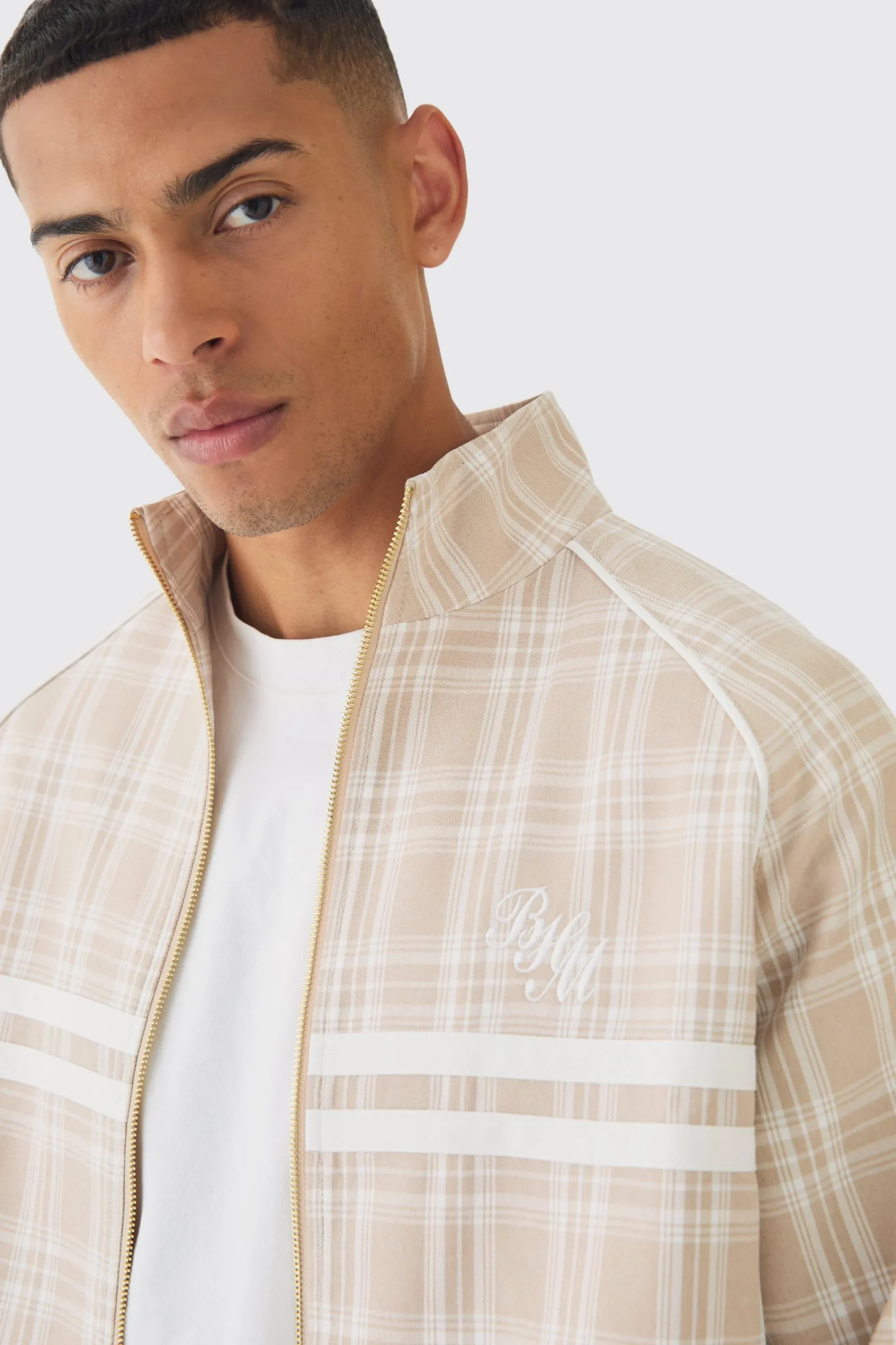 boohooMAN Oversized Boxy Checked Funnel Neck Tracktop | UK| Sets & Co-Ords