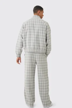 boohooMAN Oversized Boxy Checked Funnel Neck Tracktop | UK| Sets & Co-Ords