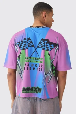 Oversized Boxy Closed Mesh Graffiti Moto Jacquard Neck T-shirt | UK^boohooMAN Best