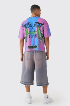 Oversized Boxy Closed Mesh Graffiti Moto Jacquard Neck T-shirt | UK^boohooMAN Best