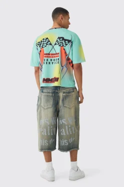 Oversized Boxy Closed Mesh Graffiti Moto Jacquard Neck T-shirt | UK^boohooMAN Outlet