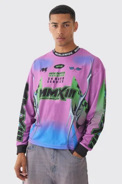Oversized Boxy Closed Mesh Graffiti Moto Jacquard Neck T-shirt | UK^boohooMAN Hot