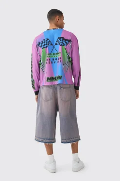 Oversized Boxy Closed Mesh Graffiti Moto Jacquard Neck T-shirt | UK^boohooMAN Hot